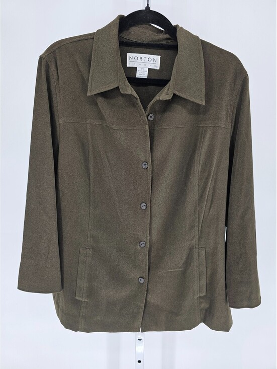 Jackets & Blazers - Vtg Norton Studio Womens Sz 14 Button Up Blazer Jacket Olive Green Brown